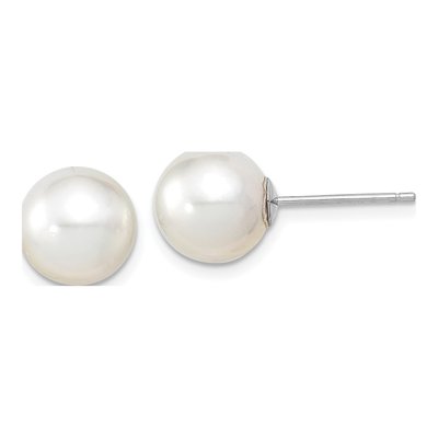 14K White Gold 9.5mm Round Cultured Pearl Stud Earrings