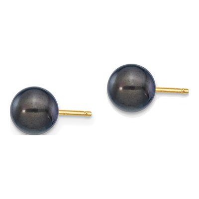 14K Yellow Gold Round Black Akoya Cultured Pearl Stud Earrings – view 3