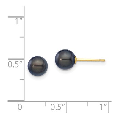 14K Yellow Gold Round Black Akoya Cultured Pearl Stud Earrings – view 5