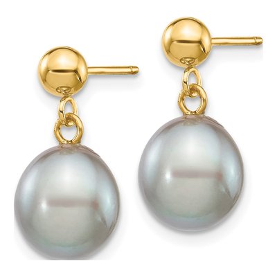 14K Yellow Gold Grey Freshwater Cultured Pearl Dangle Earrings – view 2