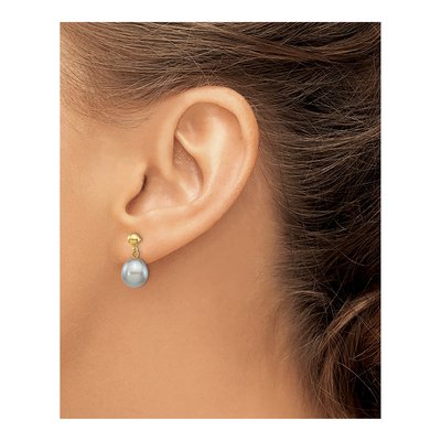 14K Yellow Gold Grey Freshwater Cultured Pearl Dangle Earrings – view 3