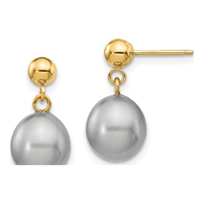 14K Yellow Gold Grey Freshwater Cultured Pearl Dangle Earrings