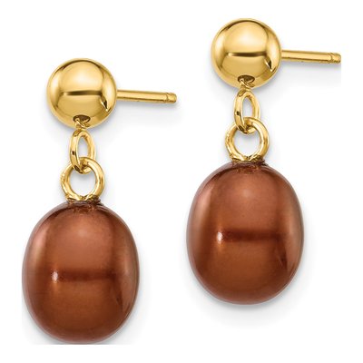 14K Yellow Gold Brown Freshwater Cultured Pearl Dangle Earrings – view 2