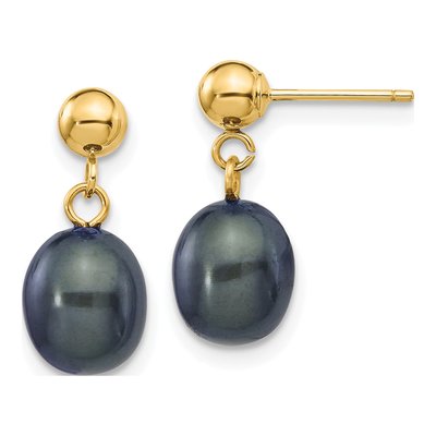 14K Yellow Gold Black Freshwater Cultured Pearl Dangle Earrings