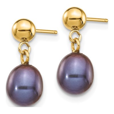 14K Yellow Gold Black Freshwater Cultured Pearl Dangle Earrings – view 2