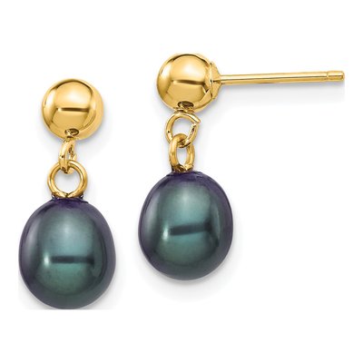 14K Yellow Gold Black Freshwater Cultured Pearl Dangle Earrings