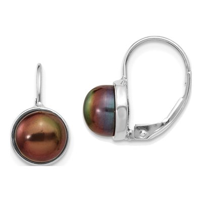 14K White Gold Freshwater Cultured Pearl Button Leverback Earrings