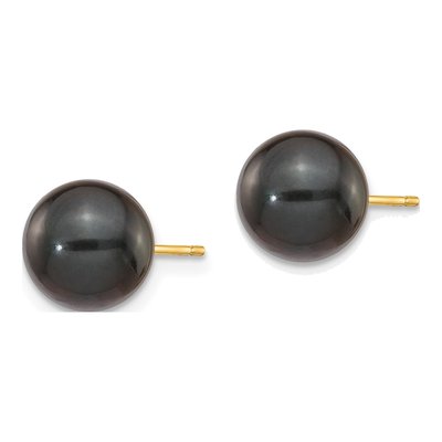 14K Yellow Gold Round Black Akoya Cultured Pearl Stud Earrings – view 2