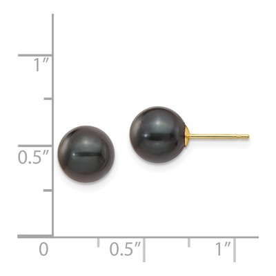 14K Yellow Gold Round Black Akoya Cultured Pearl Stud Earrings – view 4