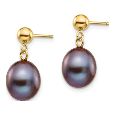 14K Yellow Gold Black Freshwater Cultured Pearl Dangle Earrings – view 2