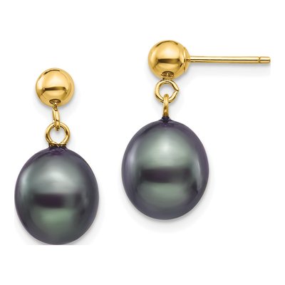 14K Yellow Gold Black Freshwater Cultured Pearl Dangle Earrings