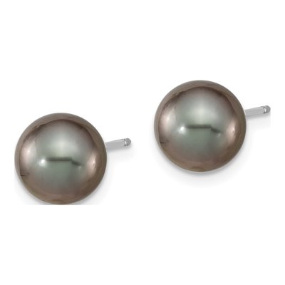 14K White Gold Round Black Tahitian Cultured Pearl Stud Earrings – view 2