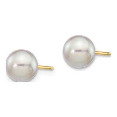 14K Yellow Gold Round Grey Akoya Cultured Pearl Stud Earrings – view 2