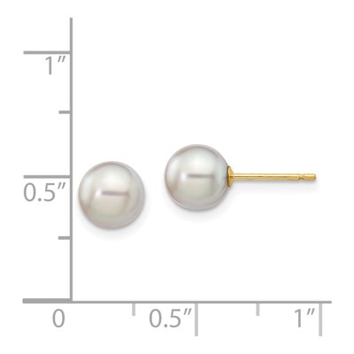 14K Yellow Gold Round Grey Akoya Cultured Pearl Stud Earrings – view 4