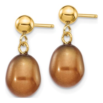 14K Yellow Gold Brown Freshwater Cultured Pearl Dangle Earrings – view 2