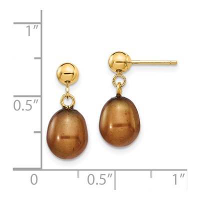14K Yellow Gold Brown Freshwater Cultured Pearl Dangle Earrings – view 4