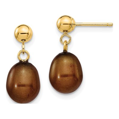 14K Yellow Gold Brown Freshwater Cultured Pearl Dangle Earrings
