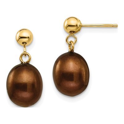 14K Yellow Gold Brown Freshwater Cultured Pearl Dangle Earrings