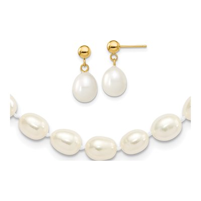 14K Gold Freshwater Pearl Necklace & Earring Set