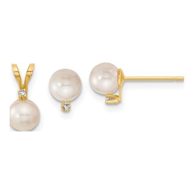 14K Gold Akoya Pearl & Diamond Earring Set
