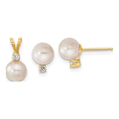 14K Gold Akoya Pearl & Diamond Earring & Pendant Set