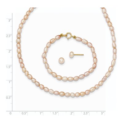 14K Gold Pink Pearl Necklace, Bracelet & Earring Set – view 3