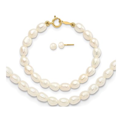14K Gold Freshwater Pearl 3-Piece Jewelry Set