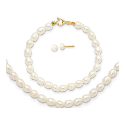14K Yellow Gold Freshwater Pearl 3-Piece Jewelry Set