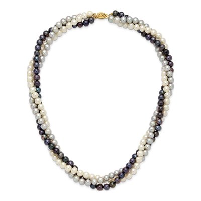 14K Gold 3-Strand Multicolor Pearl Necklace, 18in – view 5