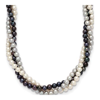 14K Gold 3-Strand Multicolor Pearl Necklace, 18in