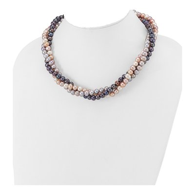 14K White Gold Freshwater Cultured Pearl 3-Strand Multicolor Necklace – view 4
