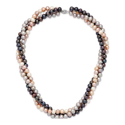 14K White Gold Freshwater Cultured Pearl 3-Strand Multicolor Necklace – view 6