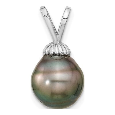 14K White Gold Black Tahitian Cultured Pearl Pendant