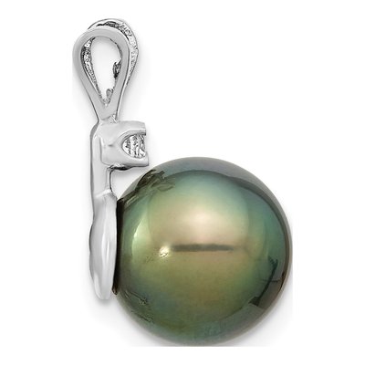 14K White Gold 1/20 ct tw Black Tahitian Cultured Pearl & Diamond Round Pendant – view 2