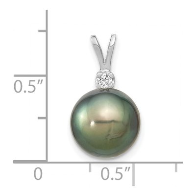 14K White Gold 1/20 ct tw Black Tahitian Cultured Pearl & Diamond Round Pendant – view 3