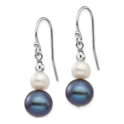 14K White Gold Freshwater Cultured Pearl & Black Freshwater Cultured Pearl Dangle Earrings – view 2