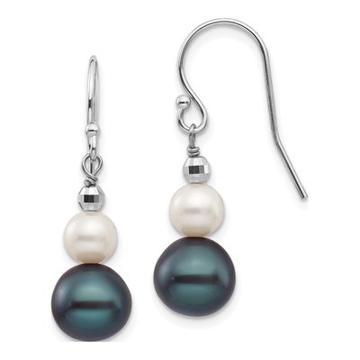 14K White Gold Freshwater Cultured Pearl & Black Freshwater Cultured Pearl Dangle Earrings