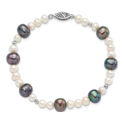 14K White Gold Freshwater Cultured Pearl & Black Freshwater Cultured Pearl Bracelet – view 4