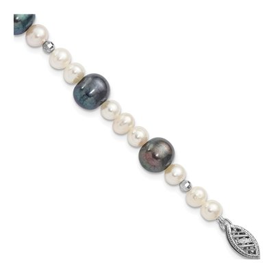 14K White Gold Freshwater Cultured Pearl & Black Freshwater Cultured Pearl Bracelet