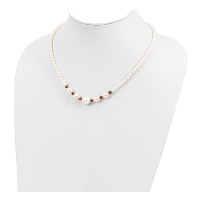 14K Yellow Gold Freshwater Cultured Pearl & Garnet Semi-Round Faceted Necklace – view 4