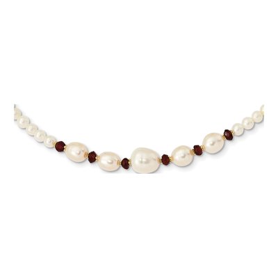 14K Yellow Gold Freshwater Cultured Pearl & Garnet Semi-Round Faceted Necklace