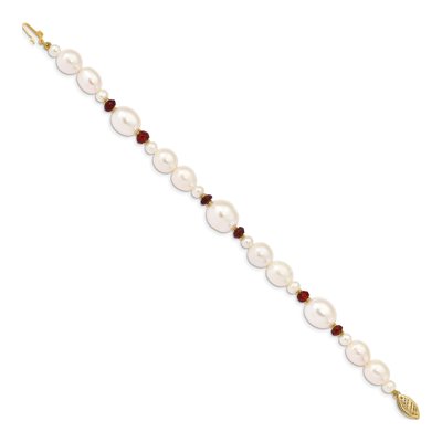 14K Yellow Gold Freshwater Cultured Pearl & Garnet Semi-Round Rice Bracelet – view 2