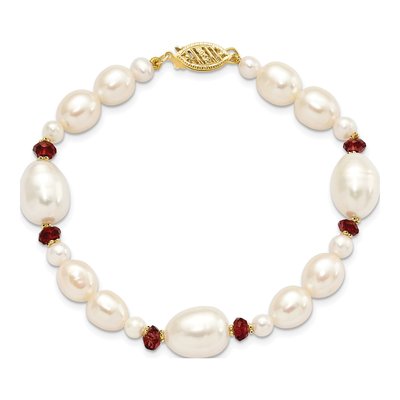 14K Yellow Gold Freshwater Cultured Pearl & Garnet Semi-Round Rice Bracelet – view 4