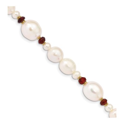 14K Yellow Gold Freshwater Cultured Pearl & Garnet Semi-Round Rice Bracelet
