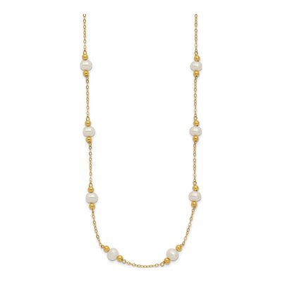 14K Yellow Gold Freshwater Cultured Pearl Station Necklace – view 2