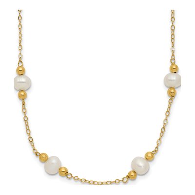 14K Yellow Gold Freshwater Cultured Pearl Station Necklace