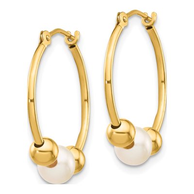 14K Yellow Gold 20mm Freshwater Cultured Pearl Hoop Earrings – view 2