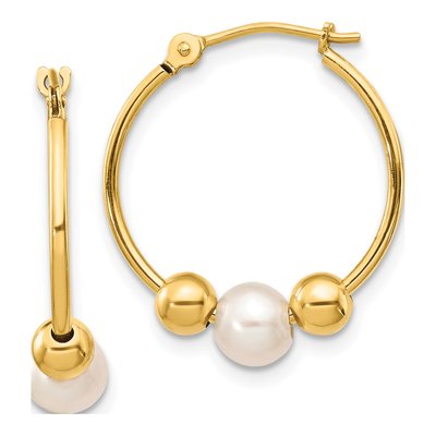 14K Yellow Gold 20mm Freshwater Cultured Pearl Hoop Earrings
