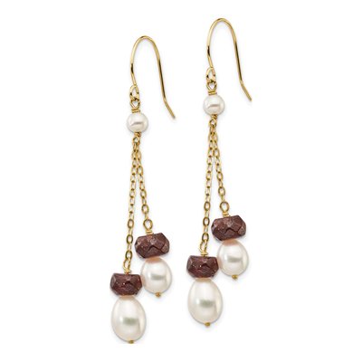 14K Yellow Gold Freshwater Cultured Pearl & Garnet Dangle Earrings – view 3