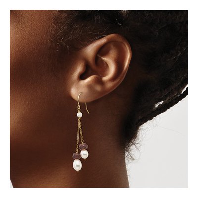 14K Yellow Gold Freshwater Cultured Pearl & Garnet Dangle Earrings – view 4